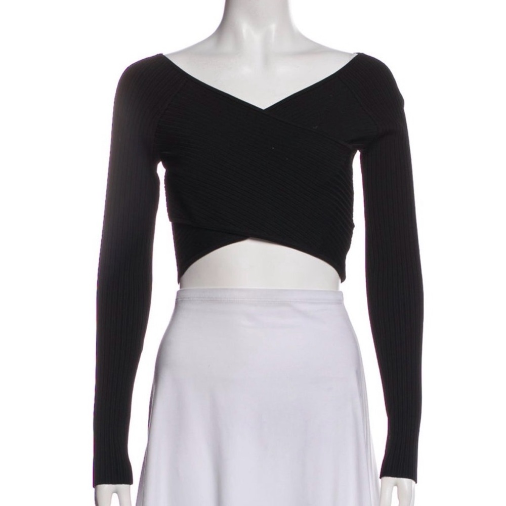 Sally LaPointe Black Ribbed Wrap Crop Top